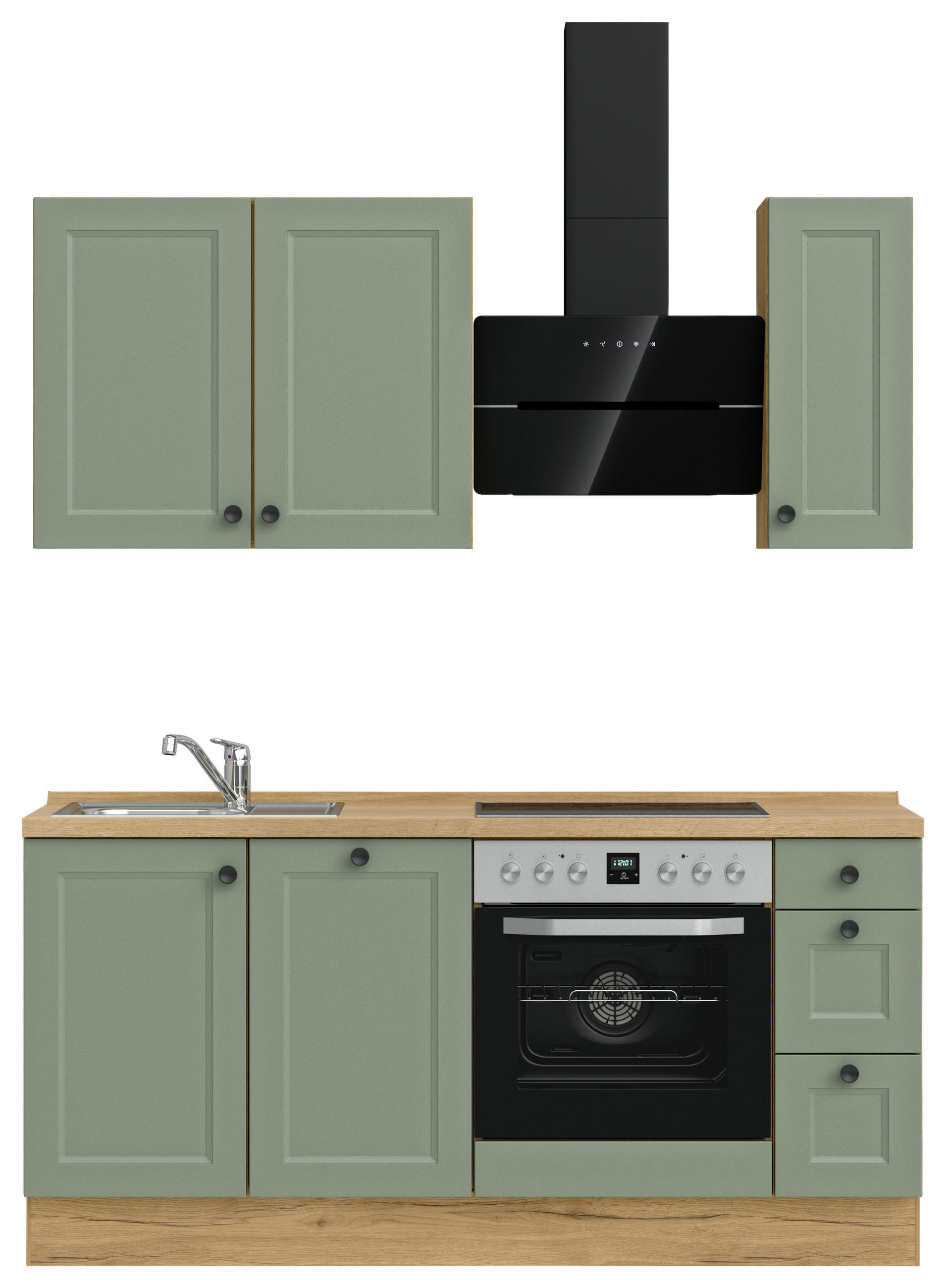 KÜCHENBLOCK 180 cm   in Eichefarben, Schilfgrün  - Schilfgrün/Eichefarben, MODERN, Holzwerkstoff/Metall (180cm) - Nobilia