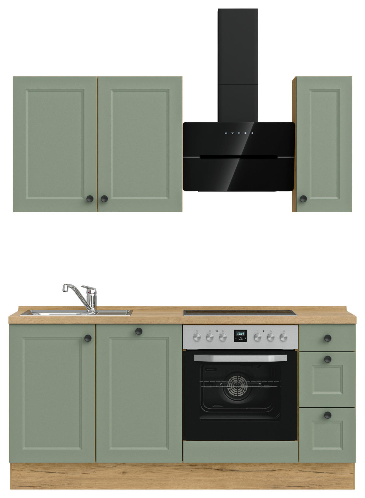 KÜCHENBLOCK 180 cm   Eichefarben, Schilfgrün  - Schilfgrün/Eichefarben, Modern, Holzwerkstoff/Metall (180cm) - Nobilia