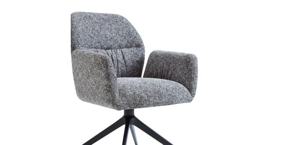 ARMLEHNSTUHL  Sitzfläche 360° drehbar, automatische Rückholfunktion Leinenoptik  - Schwarz/Grau, Design, Textil/Metall (62/89/63cm) - Dieter Knoll