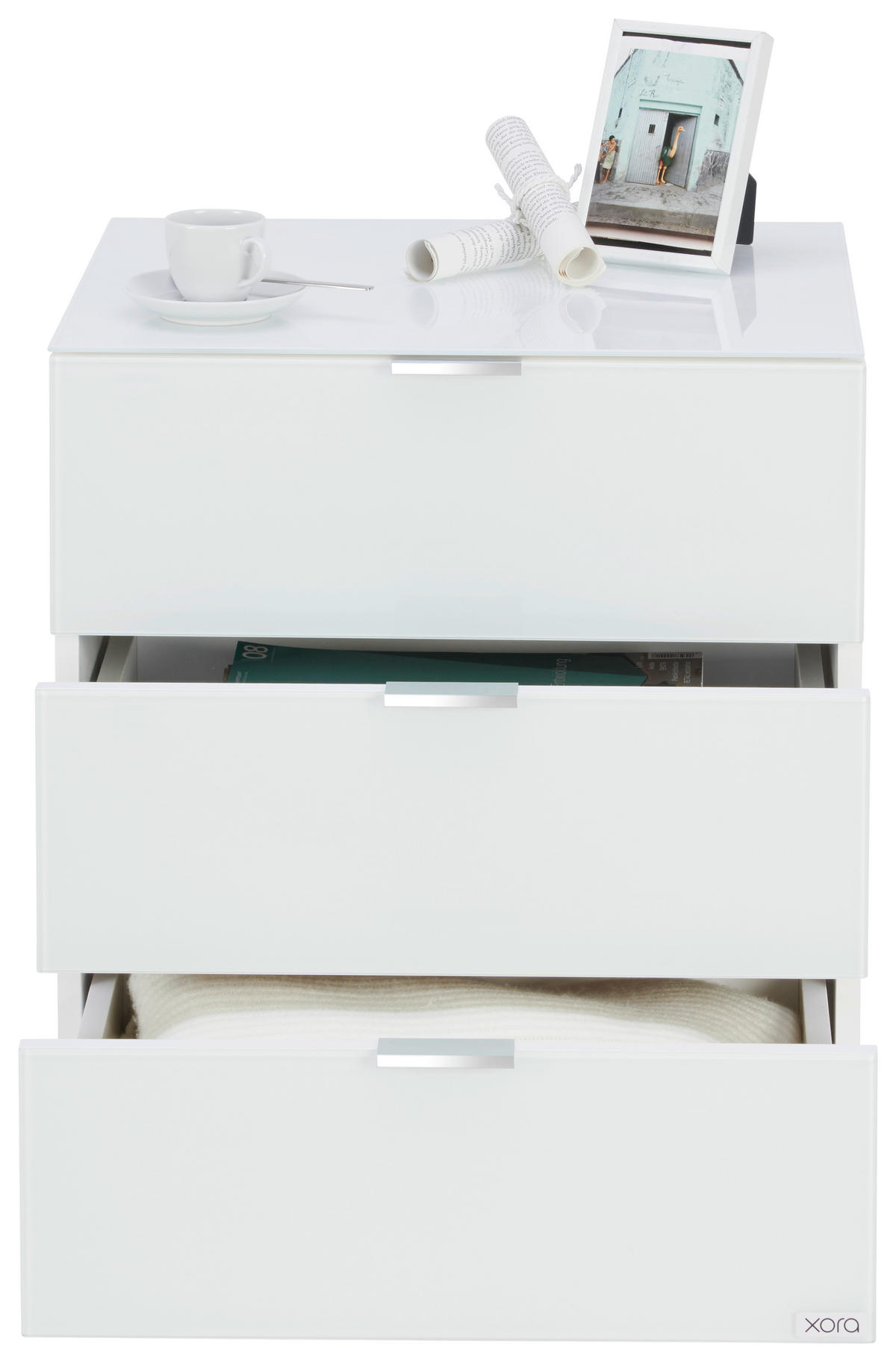 NACHTSCHRANK 50/56/42 cm  - Chromfarben/Weiß, Design, Glas/Holzwerkstoff (50/56/42cm) - Novel