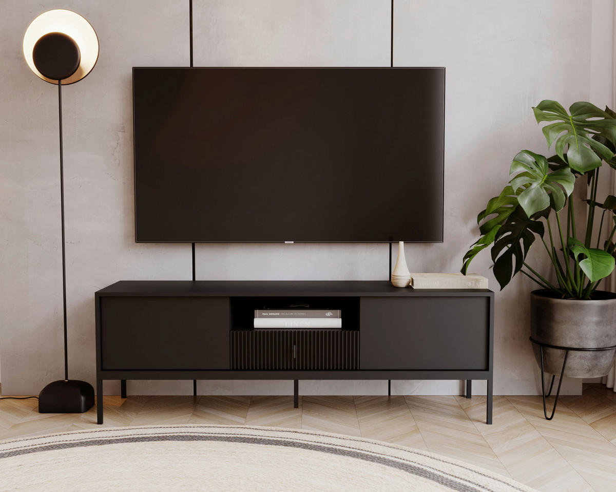 LOWBOARD Maggiore  in 154,5/52,4/39 cm  - Schwarz, Design, Holzwerkstoff/Metall (154,5/52,4/39cm) - Boxxx