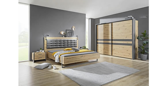 BETT 180/200 cm  in Eiche Artisan, Grau  - Eiche Artisan/Grau, Design, Holzwerkstoff/Kunststoff (180/200cm) - Hom`in