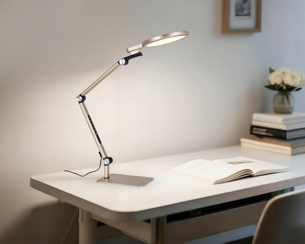LED-SKRIVBORDSLAMPA 98/20/22,5 cm   - vit/champagne, Design, metall/plast (98/20/22,5cm) - Novel