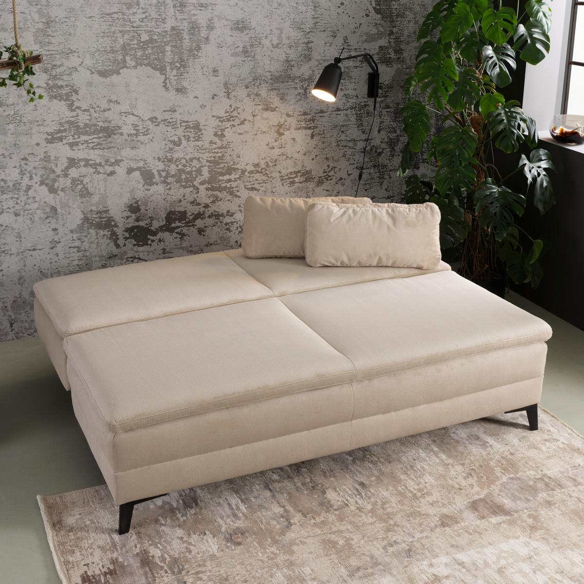 BOXSPRINGSOFA in Cord Beige  - Beige/Schwarz, Design, Textil/Metall (200/100/108cm) - Novel