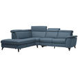 ECKSOFA in Echtleder Blau  - Blau/Schwarz, Design, Leder/Metall (239/289cm) - Cantus