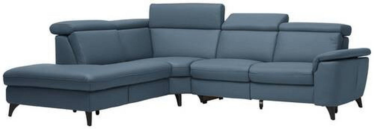 ECKSOFA in Echtleder Blau  239/285 cm  - Blau/Schwarz, Design, Leder/Metall (239/285cm) - Cantus