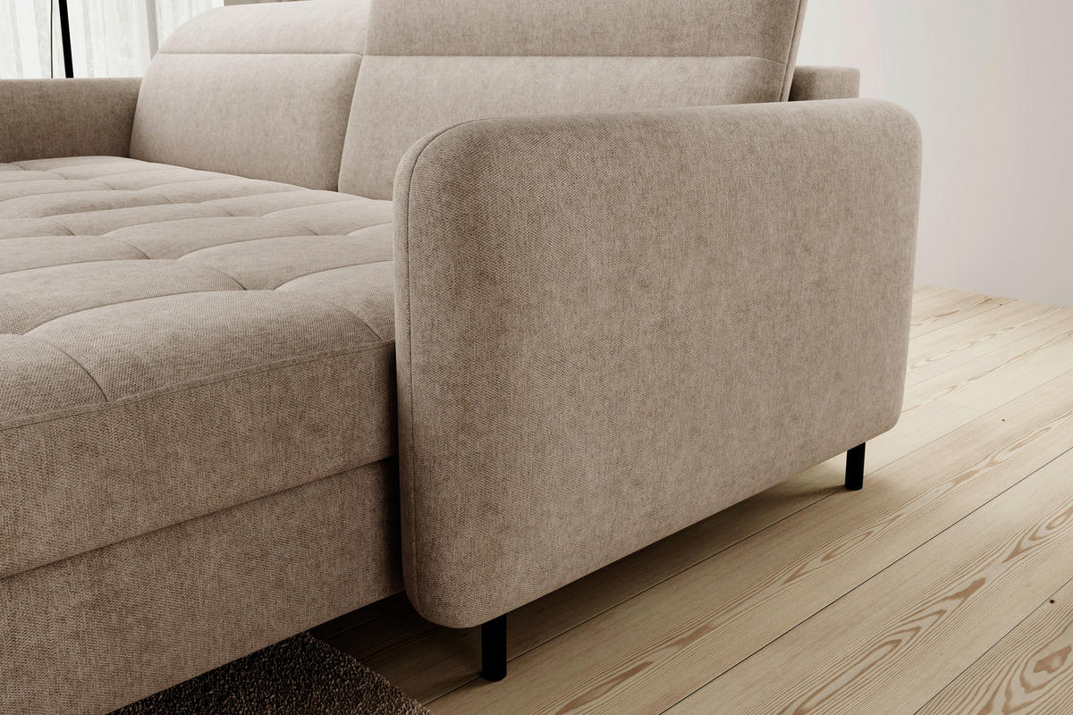 ECKSOFA in Velours Beige  165/228 cm  - Beige/Schwarz, Design, Textil/Metall (165/228cm) - MID.YOU
