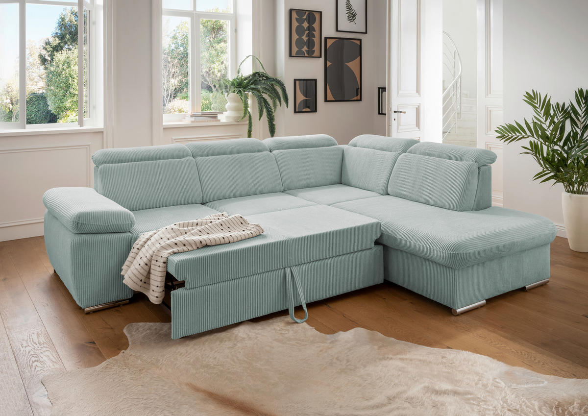 ECKSOFA  in Cord Hellblau  - Chromfarben/Hellblau, Design, Textil/Metall (283/228cm) - Livetastic