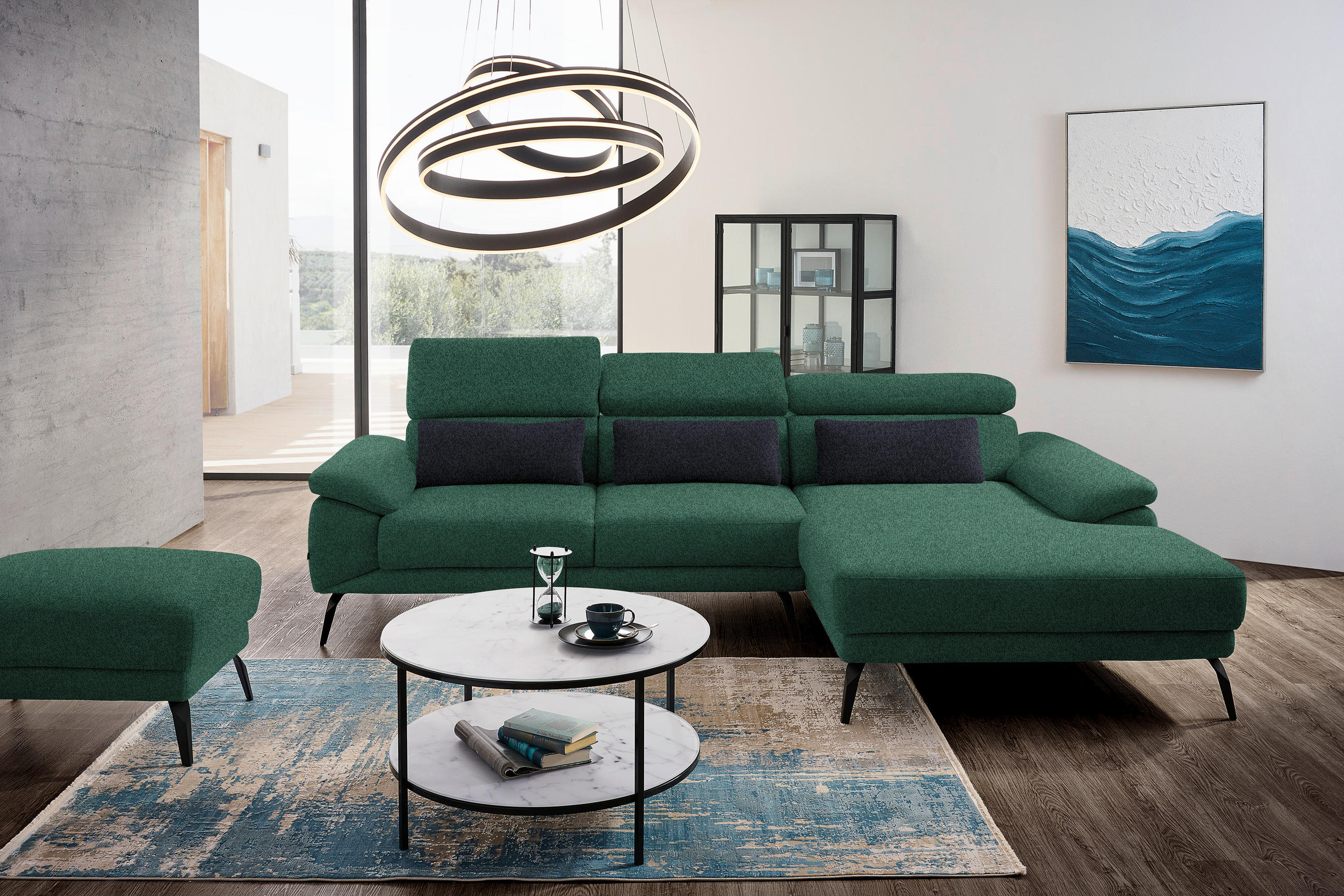 ECKSOFA in Velours Grün  - Schwarz/Grün, Design, Textil/Metall (295/187cm) - Novel