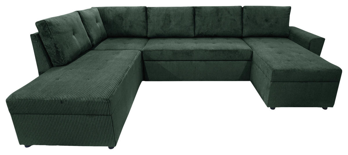 WOHNLANDSCHAFT TERMOLI Dunkelgrün Cord  - Dunkelgrün/Schwarz, Design, Kunststoff/Textil (212/297/155cm) - MID.YOU