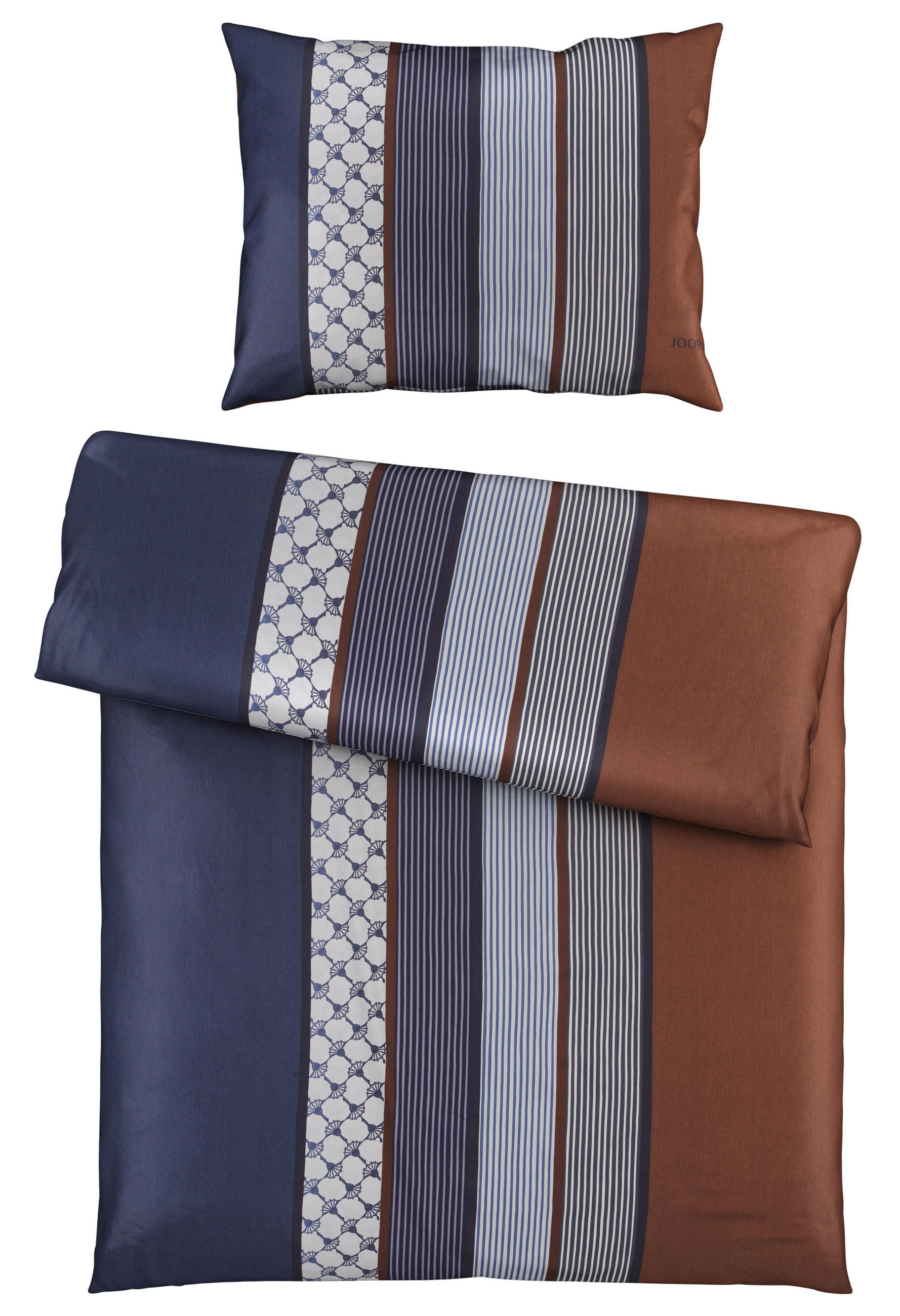 POSTEĽNÁ BIELIZEŇ, makosatén, modrá, hnedá, tmavomodrá, 140/200 cm  - hnedá/modrá, Design, textil/prírodné materiály (140/200cm) - Joop!