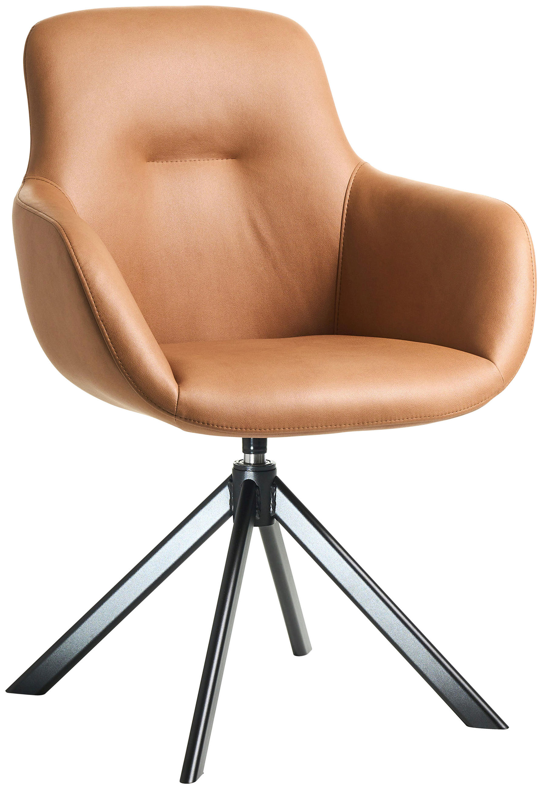 ARMLEHNSTUHL  in Edelstahl Lederlook (vegan)  - Cognac/Schwarz, Basics, Textil/Metall (62/89/61cm) - Celina Home