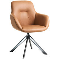 ARMLEHNSTUHL  in Edelstahl Lederlook (vegan)  - Cognac/Schwarz, Basics, Textil/Metall (62/89/61cm) - Celina Home