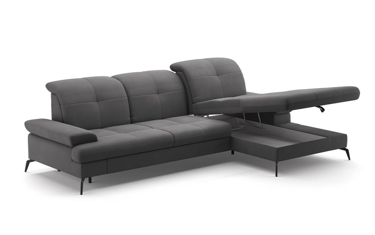 CANAPÉ D'ANGLE in Flachgewebe Grau  - Schwarz/Grau, Konventionell, Textil/Metall (279/185cm) - Sit & More