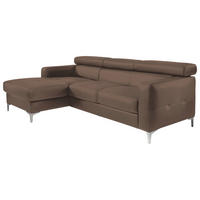 ECKSOFA Graubraun Echtleder Rücken echt, Kopfteilverstellung, Kopfstütze  - Chromfarben/Graubraun, Design, Leder/Metall (169/226cm) - Livetastic