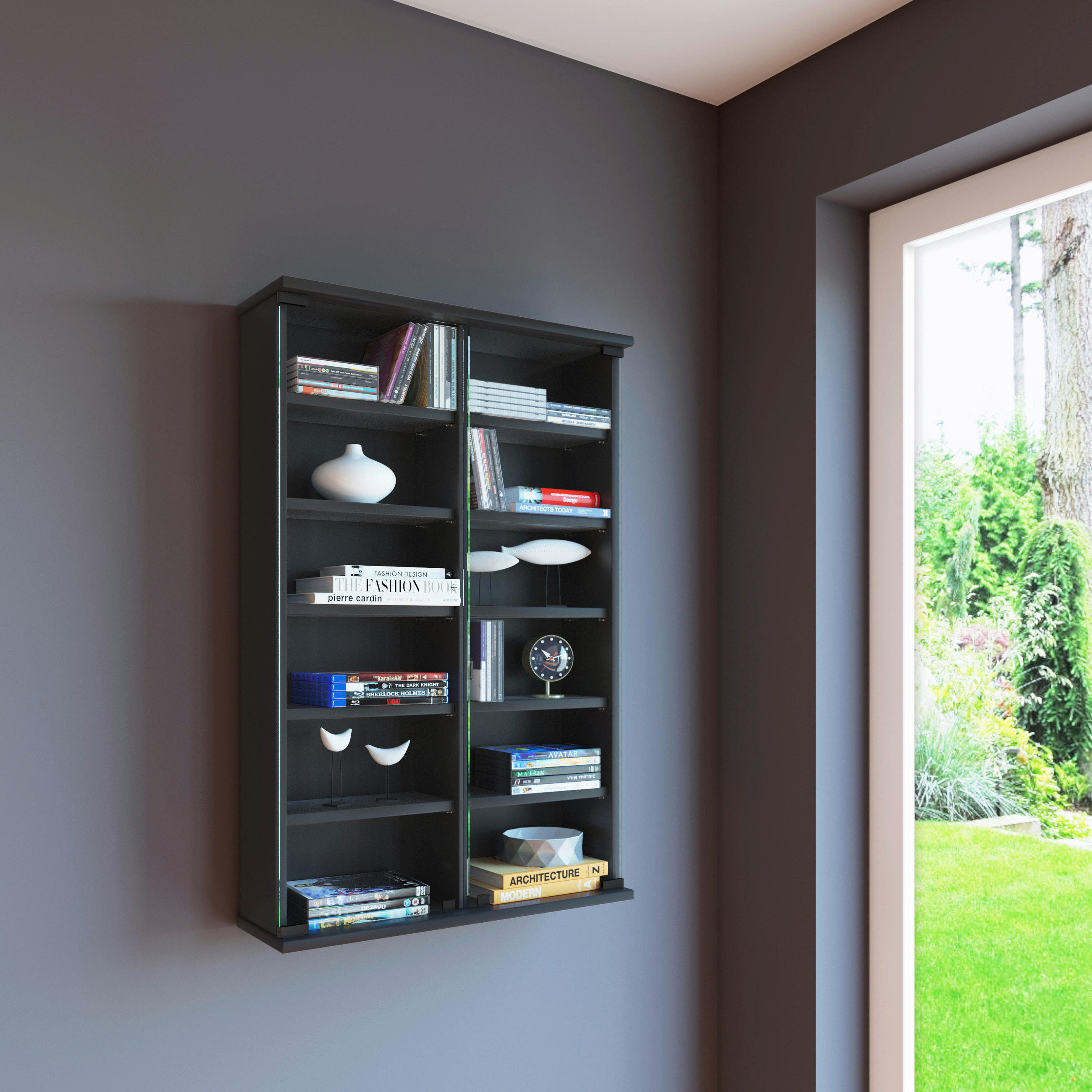 CD-REGAL Schwarz  - Schwarz, KONVENTIONELL, Glas/Holzwerkstoff (60/91,5/18cm) - MID.YOU