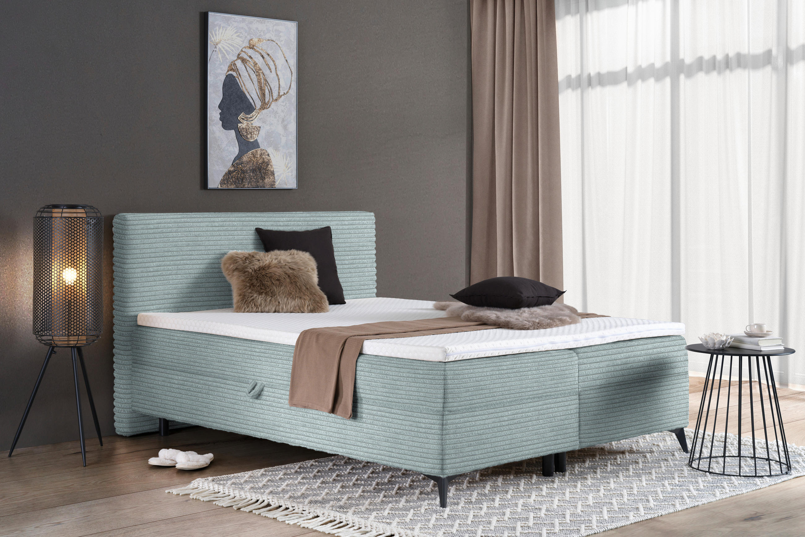 BOXBETT 180/200 cm  in Hellgrau  - Hellgrau/Schwarz, Design, Holz/Holzwerkstoff (180/200cm) - Xora