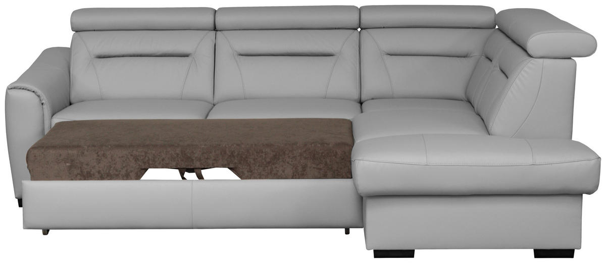 ECKSOFA  in Lederlook Echtleder Platinfarben  - Platinfarben/Wengefarben, Design, Leder/Holz (260/212cm) - Celina Home