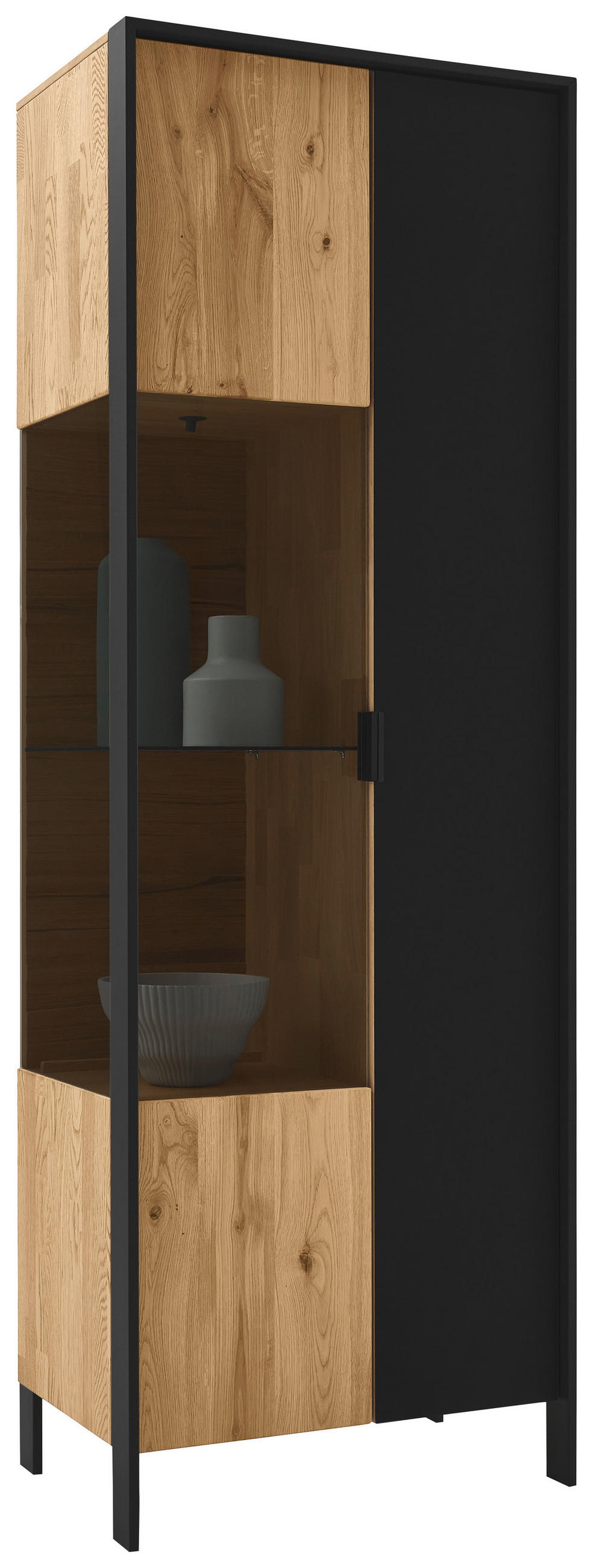 VITRINE Graphitfarben, Eichefarben  68/199,1/44,6 cm  - Eichefarben/Graphitfarben, Natur, Glas/Holz (68/199,1/44,6cm) - Valdera