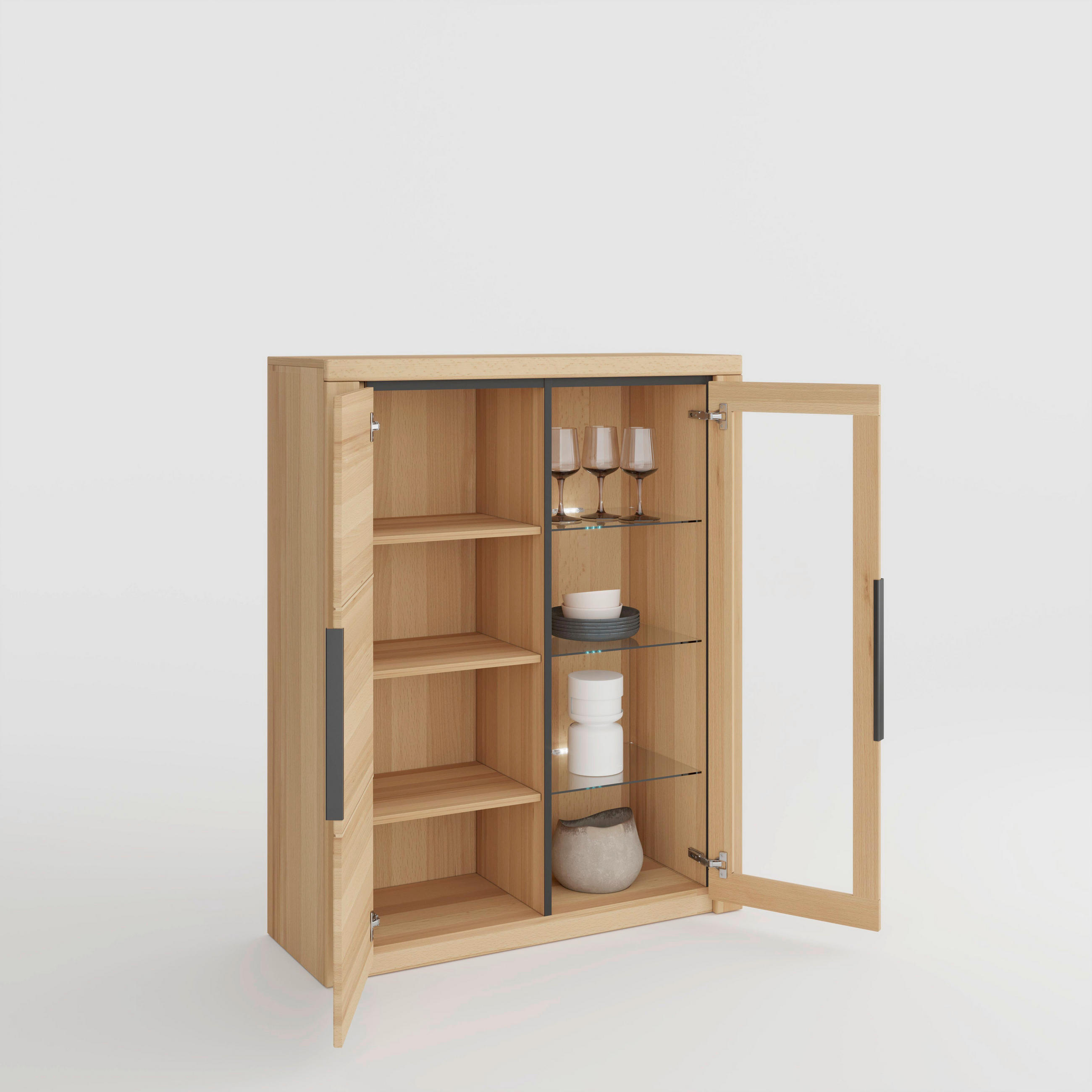 VITRINE in massiv Buche Buchefarben  - Buchefarben/Schwarz, Design, Glas/Holz (108,4/141/40cm) - Livetastic