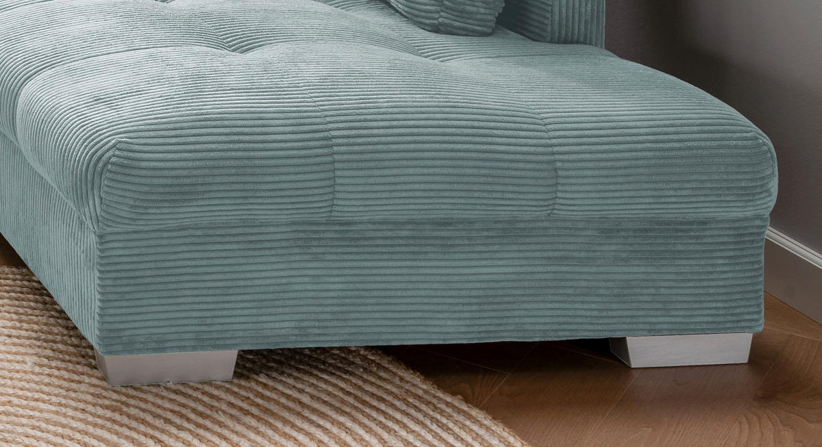 ECKSOFA Hellblau Cord  - Silberfarben/Petrol, Design, Holz/Textil (298/202cm) - MID.YOU