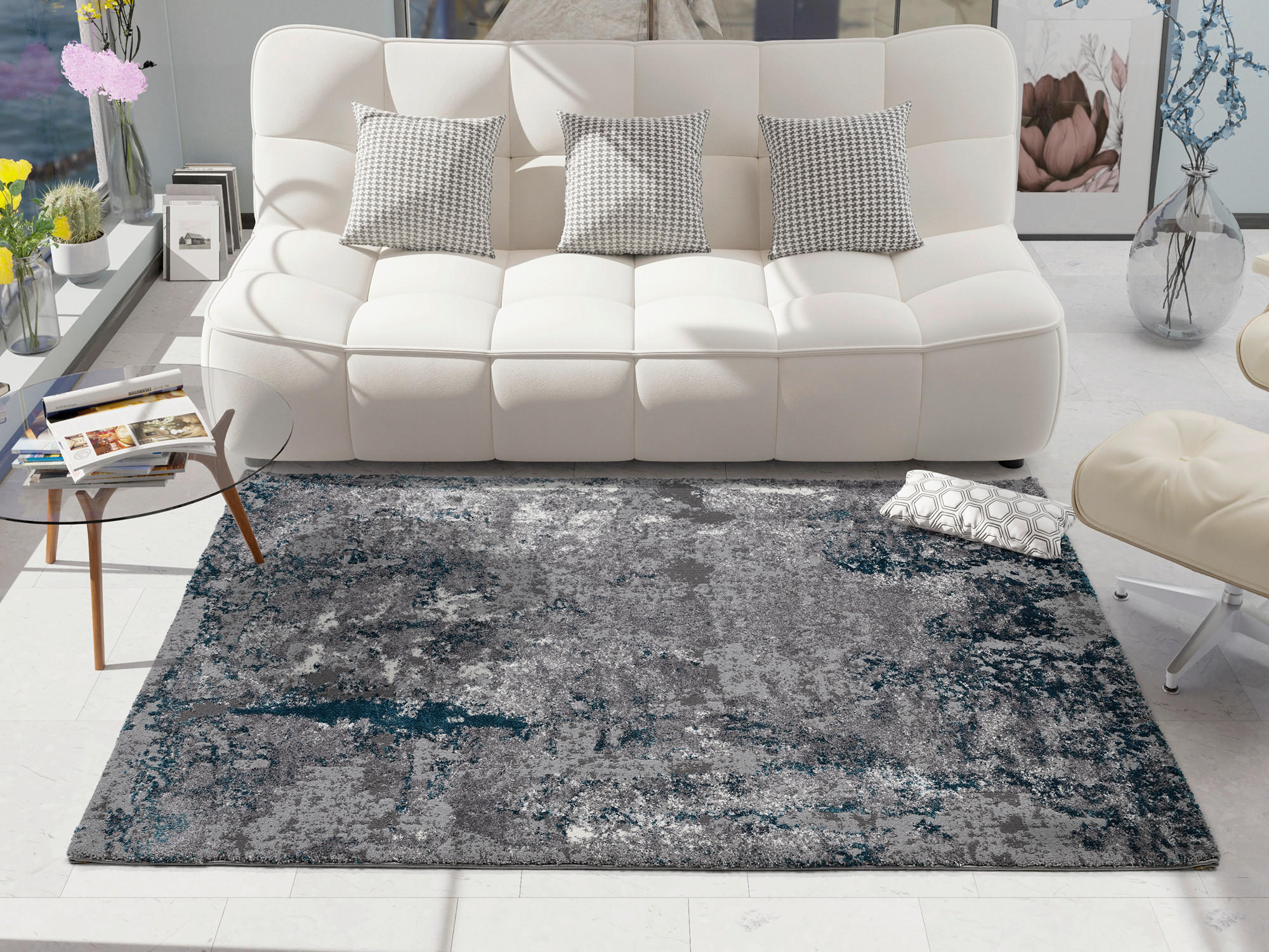 VINTAGE-TEPPICH 80/150 cm Timeline Quantum Grau, Petrol  - Petrol/Grau, Design, Textil (80/150cm) - Novel