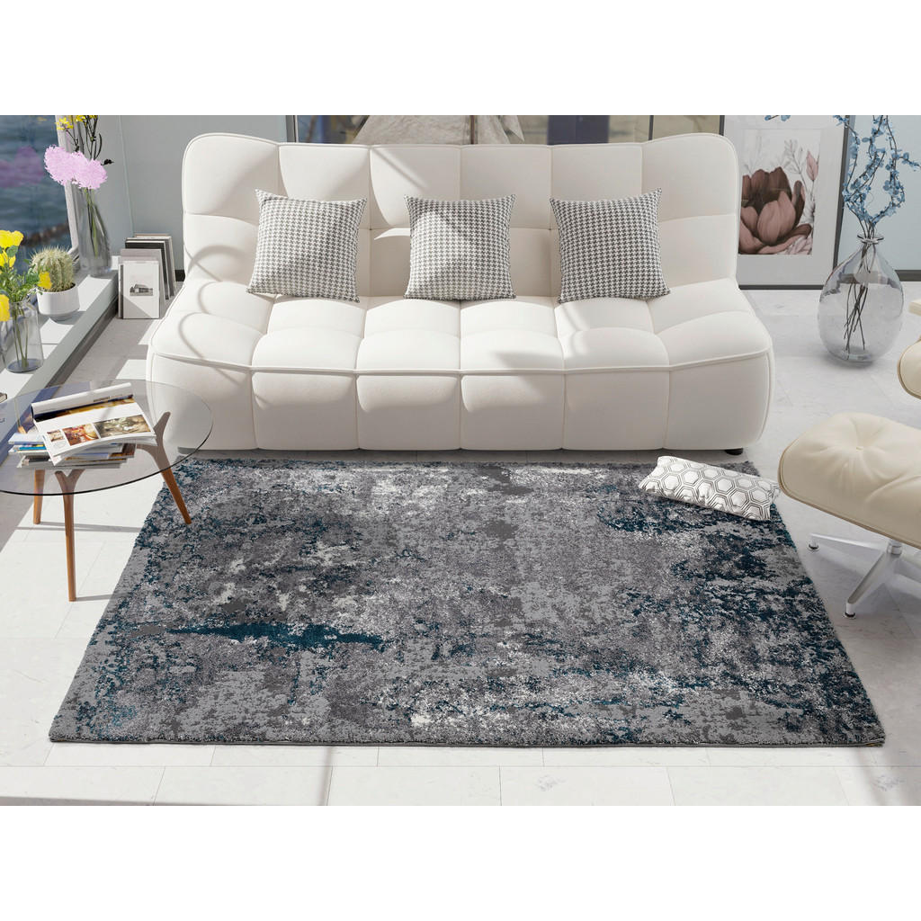 Thumbnail - Novel Vintage-Teppich Timeline Quantum, Grau, Petrol, Textil, Abstraktes, rechteckig, 65x130 cm, Teppiche & Böden, Teppi...