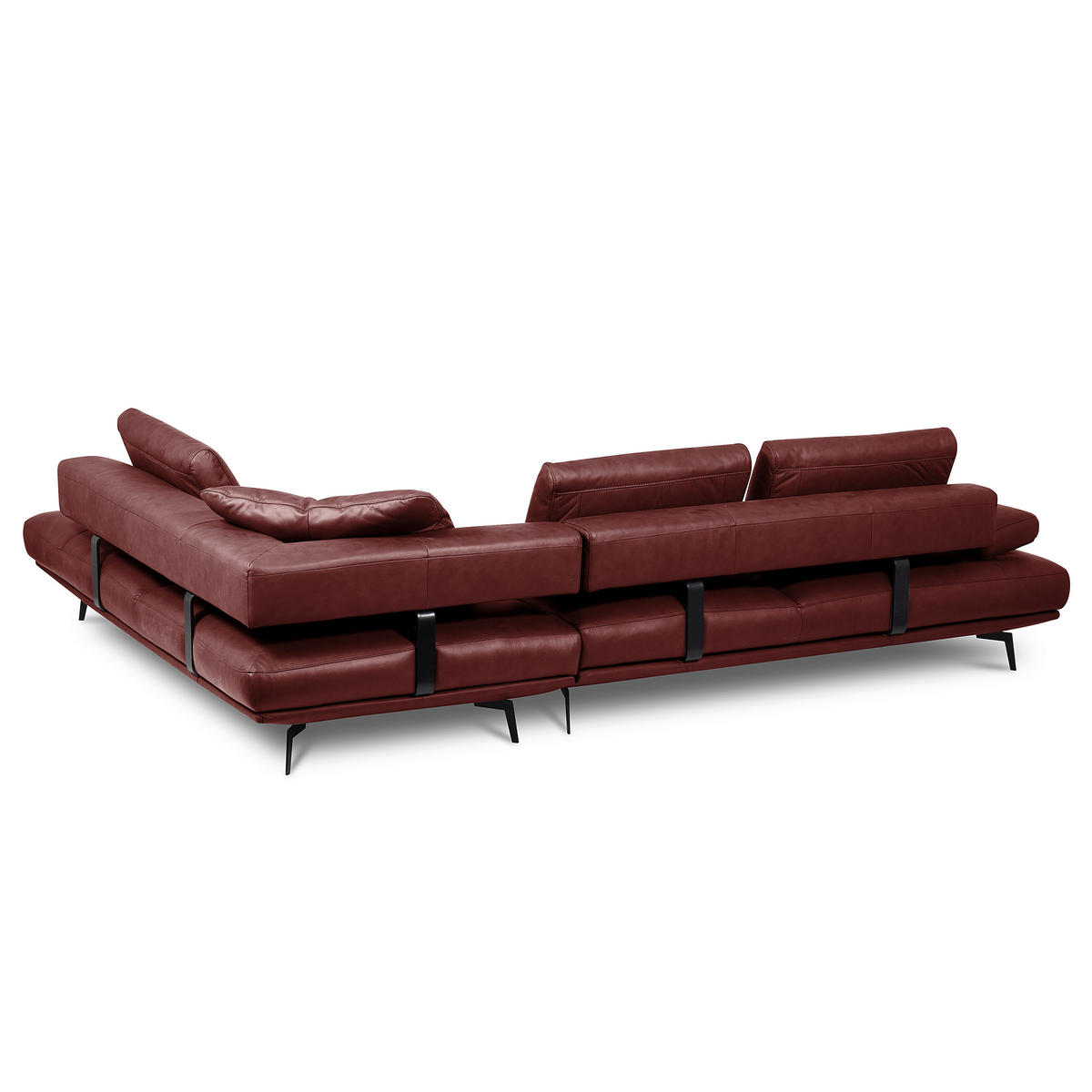 ECKSOFA Rot Echtleder  - Rot/Schwarz, Design, Leder/Metall (306/237cm) - Livetastic