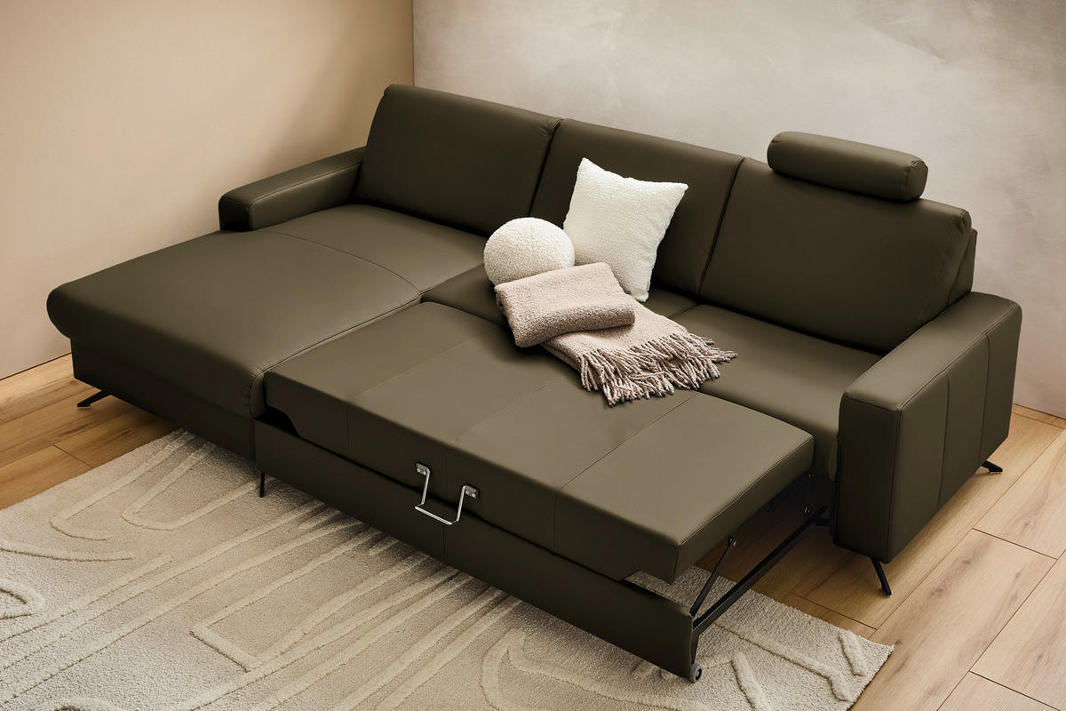 ECKSOFA in Echtleder Grün  - Schwarz/Grün, Design, Leder/Metall (165/267cm) - Lomoco