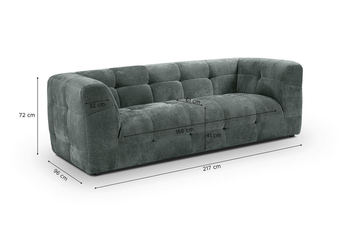 3-SITZER-SOFA TENSO Flachgewebe Petrol  - Petrol/Schwarz, Basics, Kunststoff/Textil (217/72/96cm) - MID.YOU