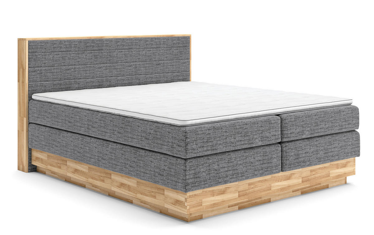 BOXSPRINGBETT 160/200 cm,  in Eichefarben, Dunkelgrau, Matratze, gepolstertes Kopfteil, Bettkasten, Topper, H2 + H3 = mittel + fest  - Eichefarben/Dunkelgrau, MODERN, Holz/Kunststoff (160/200cm) - Livetastic