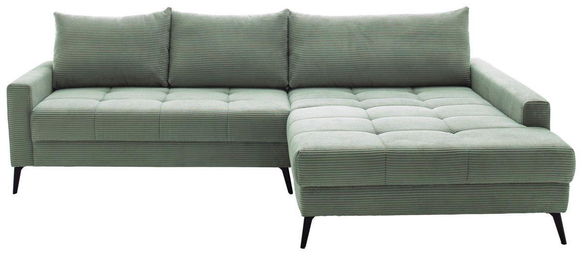 ECKSOFA Pastellgrün Cord  - Pastellgrün/Schwarz, KONVENTIONELL, Textil/Metall (280/173cm) - Hom`in