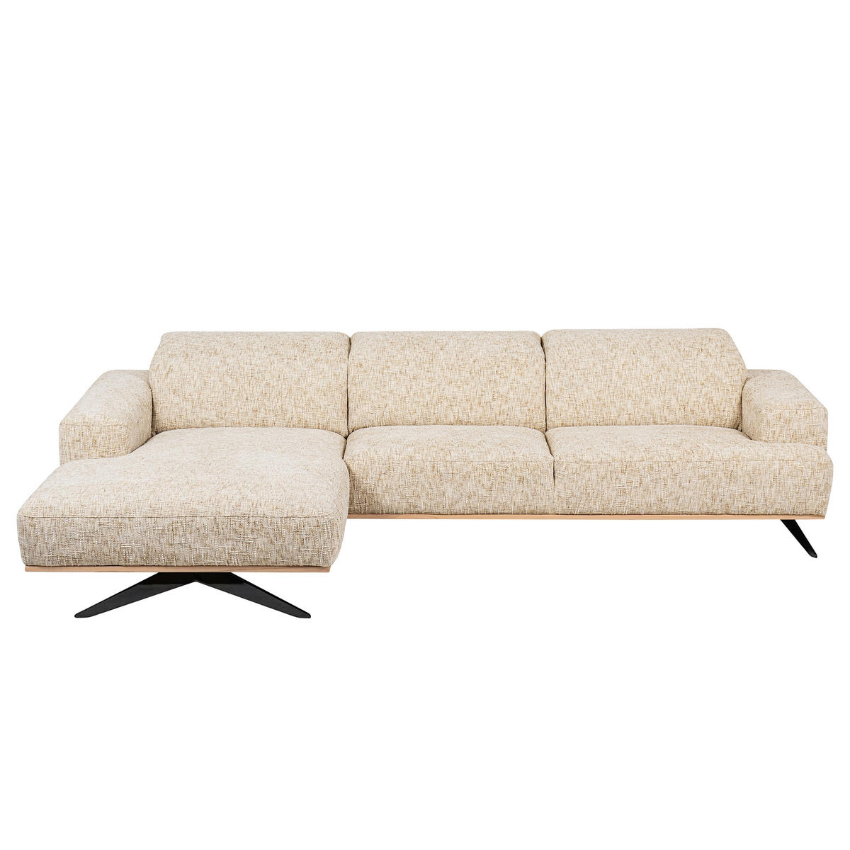 ECKSOFA PORTLAND in Struktur Beige Kopfteilverstellung  187/295 cm  - Beige/Schwarz, Design, Holz/Textil (187/295cm) - Livetastic