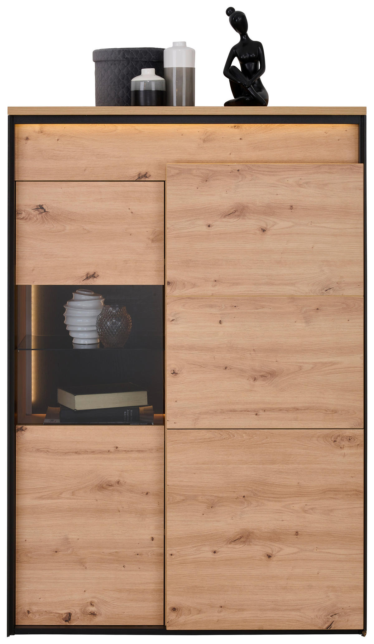 HIGHBOARD WOHNZIMMER  in 95,2/140,5/41,5 cm  - Schwarz/Eiche Artisan, Design, Glas/Holzwerkstoff (95,2/140,5/41,5cm) - Hom`in