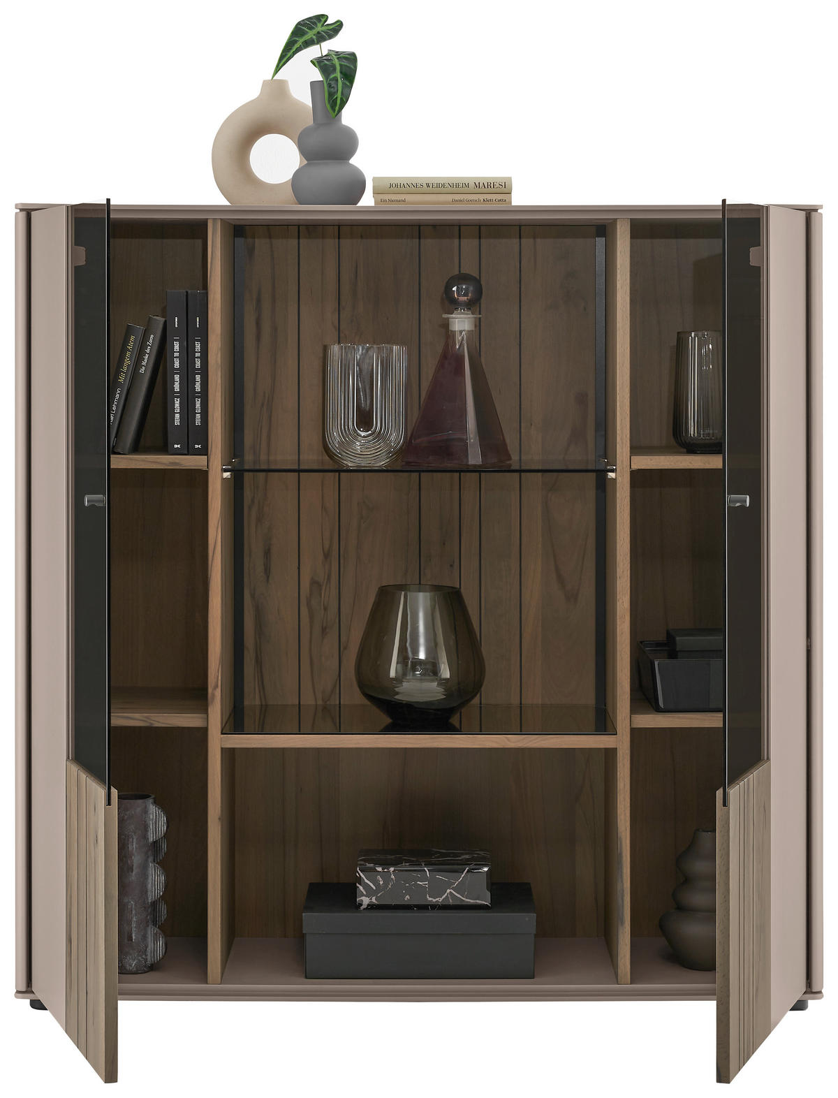 HIGHBOARD Buchefarben, Sandfarben  120/119/41 cm  - Sandfarben/Buchefarben, Design, Glas/Holz (120/119/41cm) - Johann Jakob