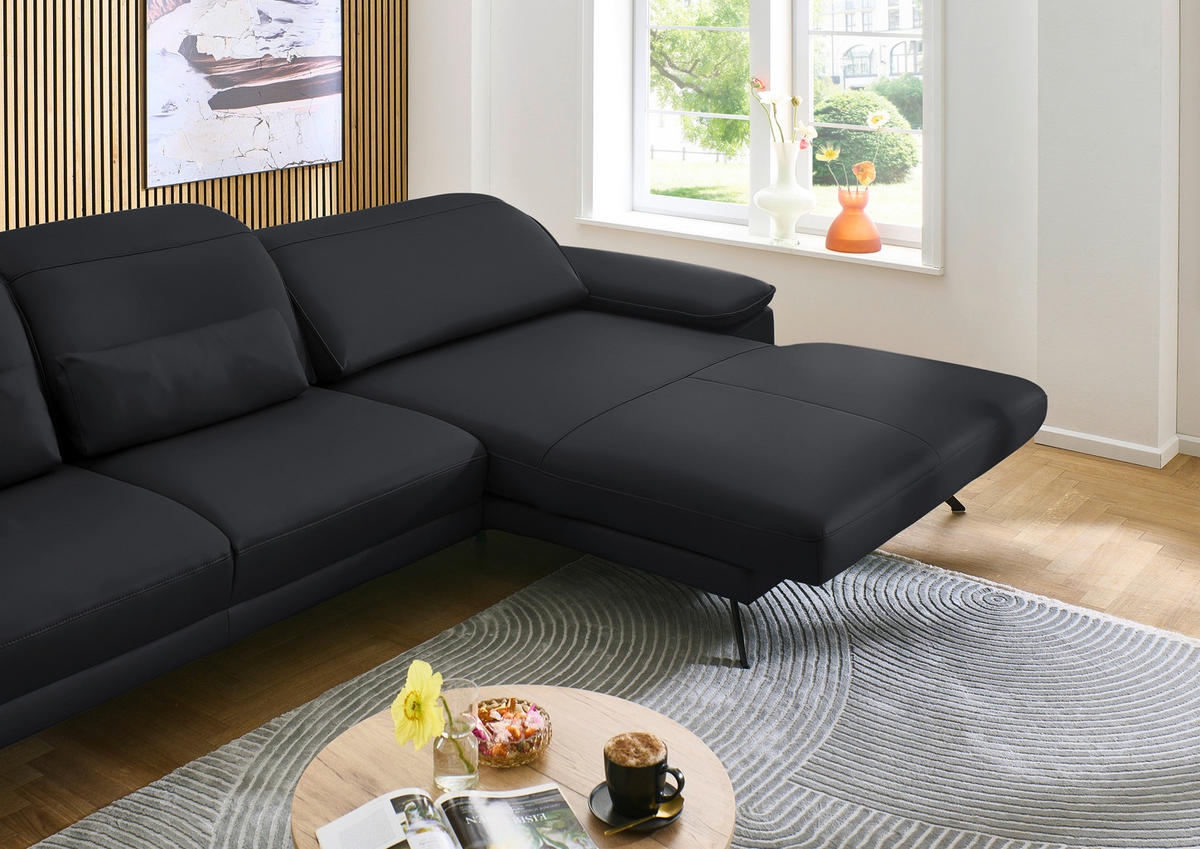 ECKSOFA in Echtleder Anthrazit  332/193 cm  - Anthrazit/Schwarz, Design, Leder/Metall (332/193cm) - Dieter Knoll