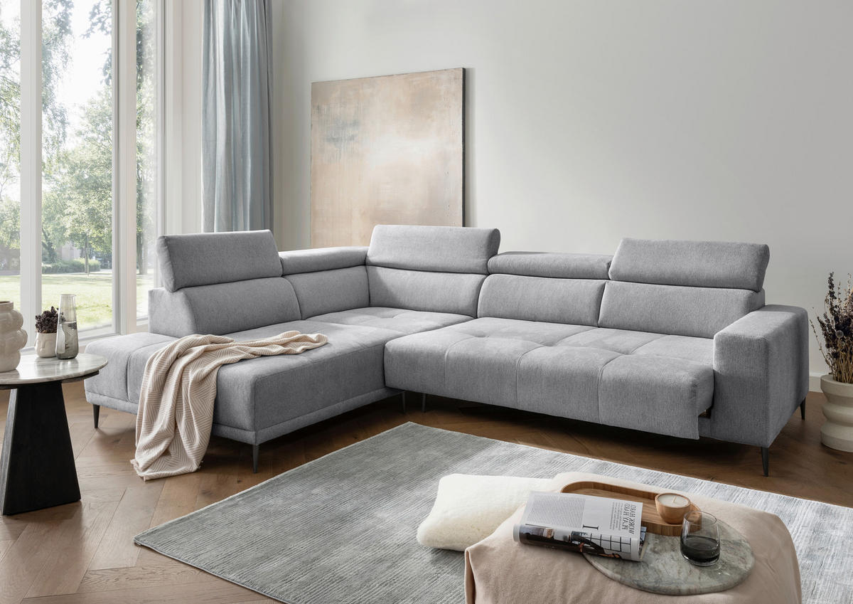 ECKSOFA Chenille Silberfarben  - Silberfarben/Schwarz, Konventionell, Textil/Metall (225/305cm) - Livetastic