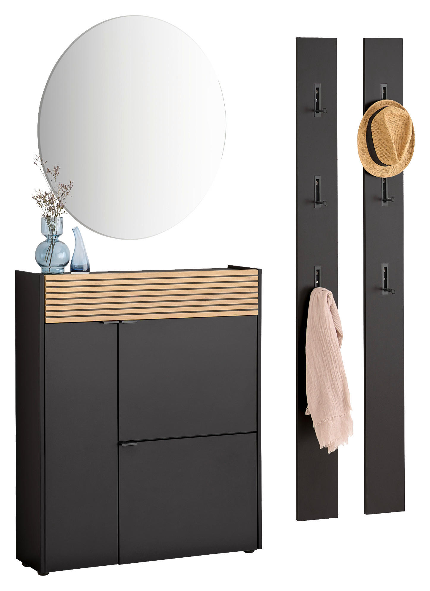 GARDEROBE 4-teilig 143/200/22 cm  - Eichefarben/Graphitfarben, Design, Glas/Holzwerkstoff (143/200/22cm) - Voleo