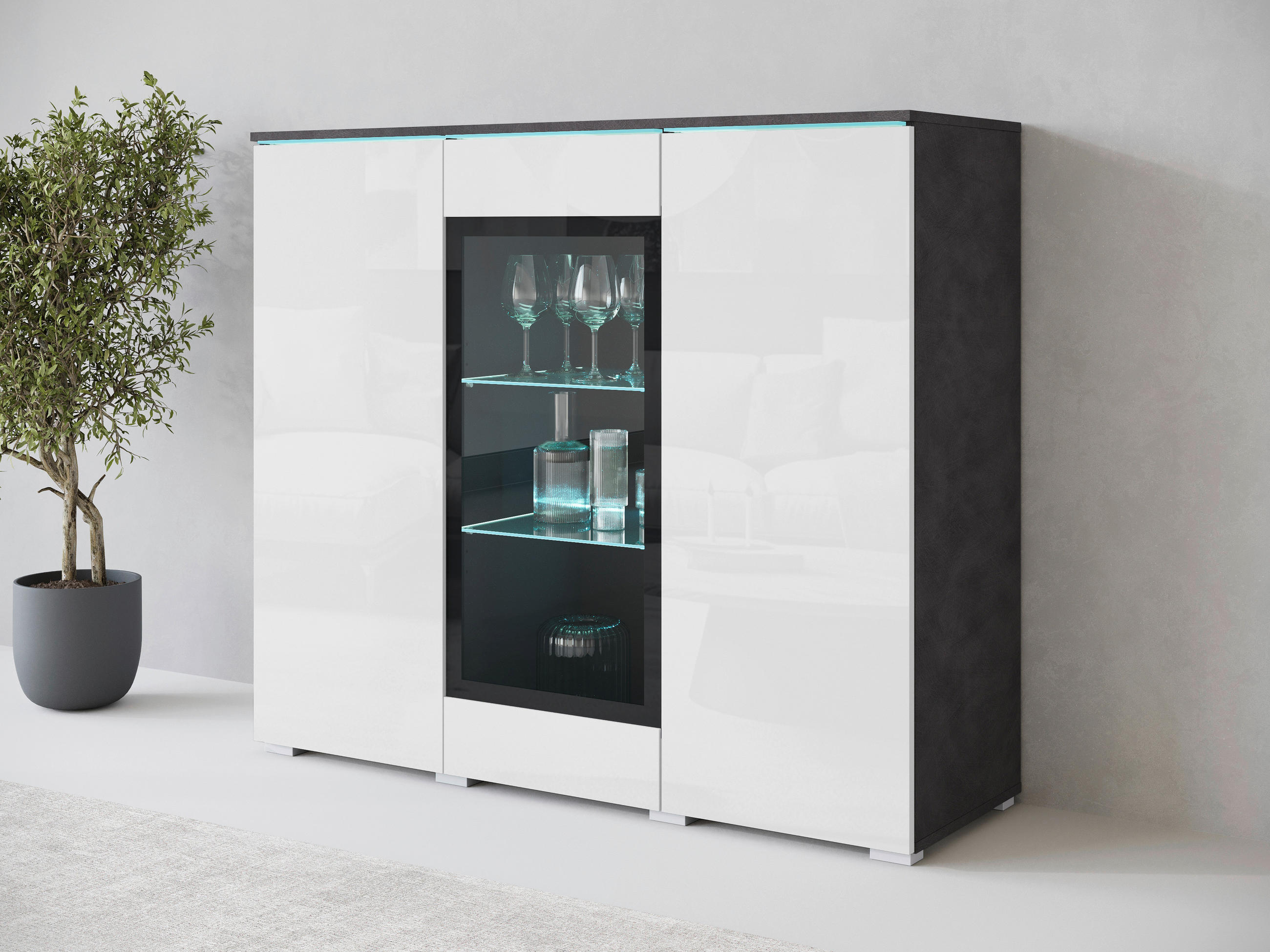 HIGHBOARD  in 120/103,3/39,5 cm  - Weiß Hochglanz/Anthrazit, Trend, Glas/Holzwerkstoff (120/103,3/39,5cm) - P & B