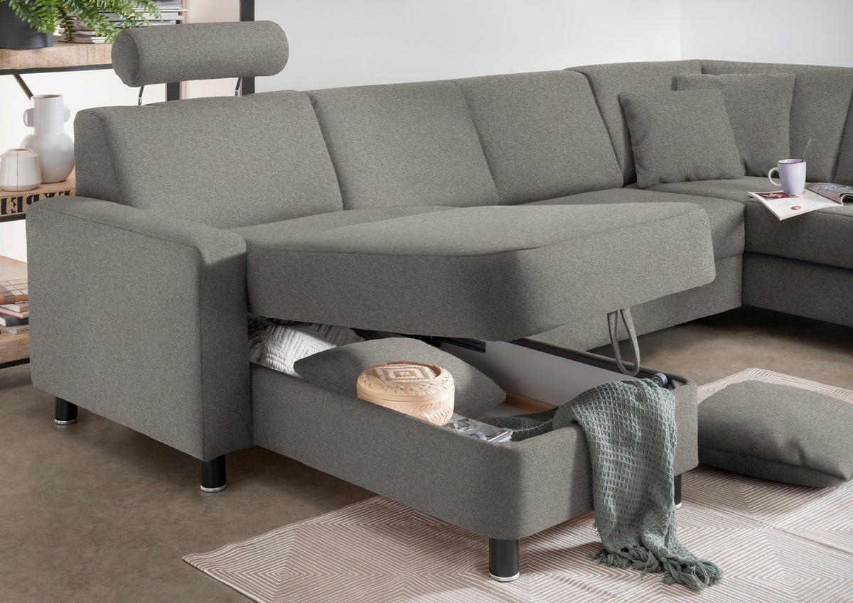 WOHNLANDSCHAFT in Webstoff Grau  - Schwarz/Grau, Design, Holz/Textil (165/296/198cm) - Xora