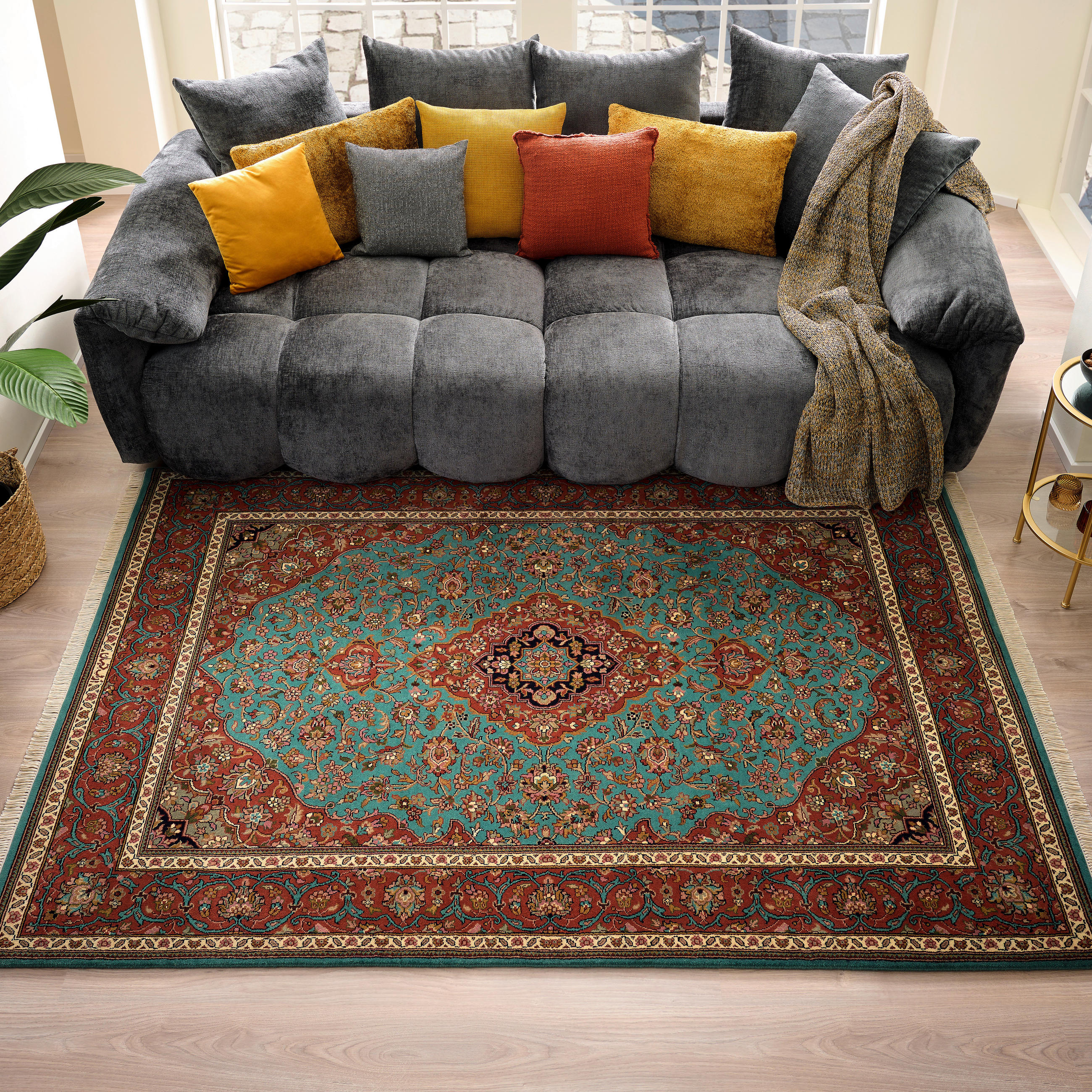 ORIENTTEPPICH 120/180 cm Kashan LT Blue/Peach Orange, Hellblau  - Orange/Hellblau, LIFESTYLE, Textil (120/180cm) - Cazaris