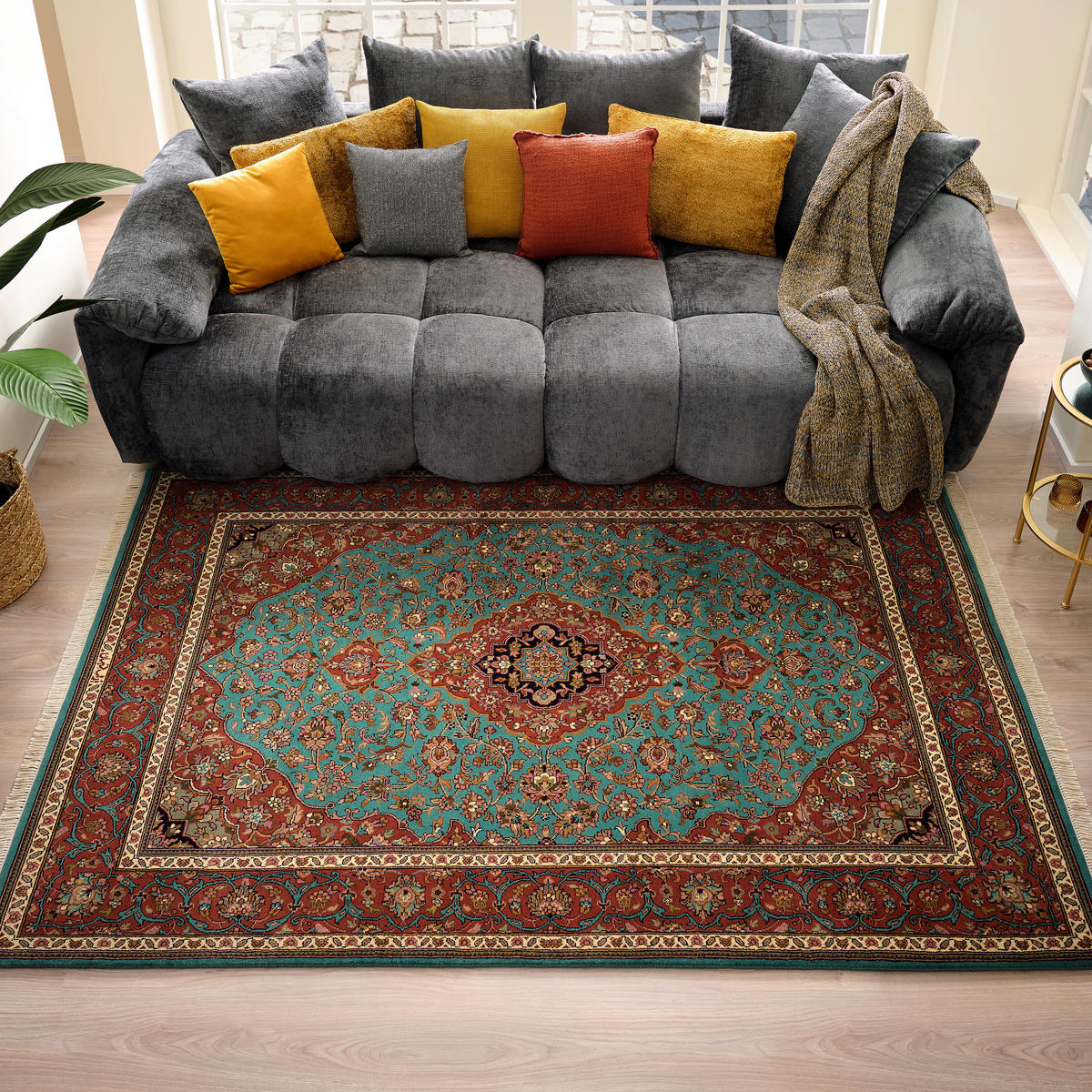 ORIENTTEPPICH 120/180 cm Kashan LT Blue/Peach Orange, Hellblau  - Orange/Hellblau, LIFESTYLE, Textil (120/180cm) - Cazaris