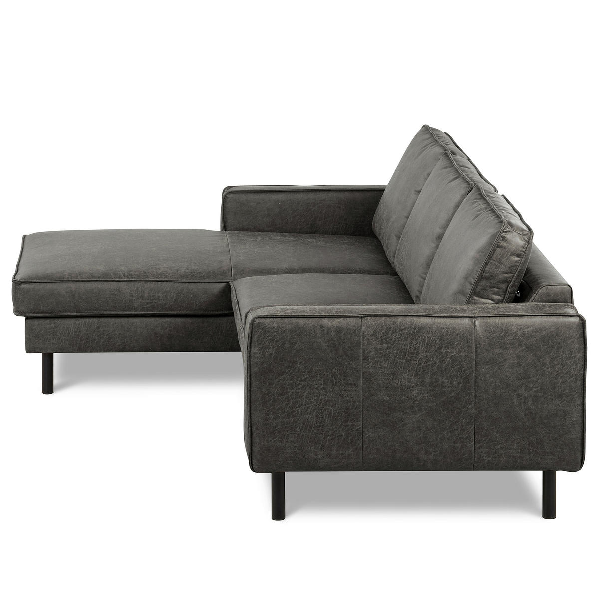 ECKSOFA Dunkelgrau Echtleder Lederlook Bettkasten, Schlaffunktion, Rücken echt  - Dunkelgrau/Schwarz, Design, Leder/Textil (166/238cm) - Livetastic