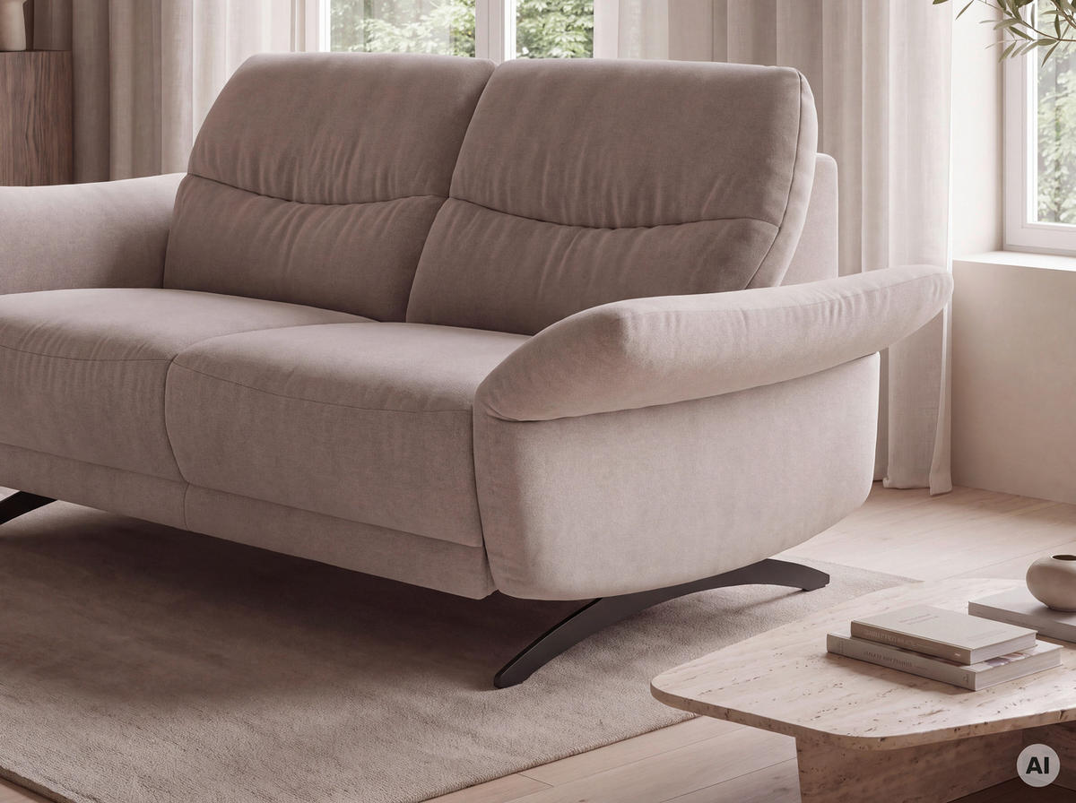 2-SITZER-SOFA Flachgewebe Sandfarben  - Sandfarben/Schwarz, Konventionell, Textil/Metall (163/91/92cm) - Pure Home Comfort