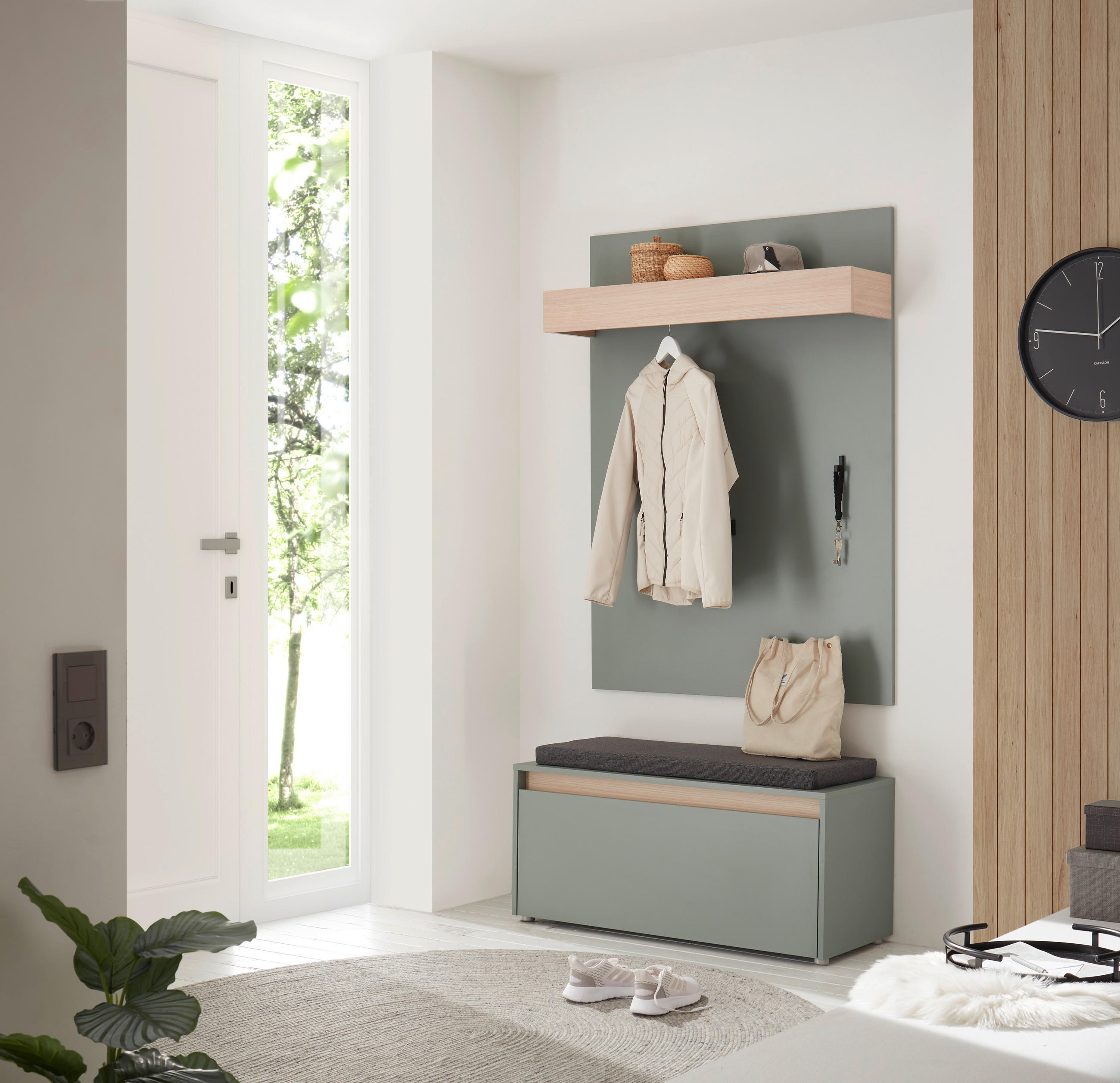 GARDEROBE 3-teilig in 100/200/40 cm - Eichefarben/Salbeigrün, Design, Holzwerkstoff/Textil (100/200/40cm) - Modante