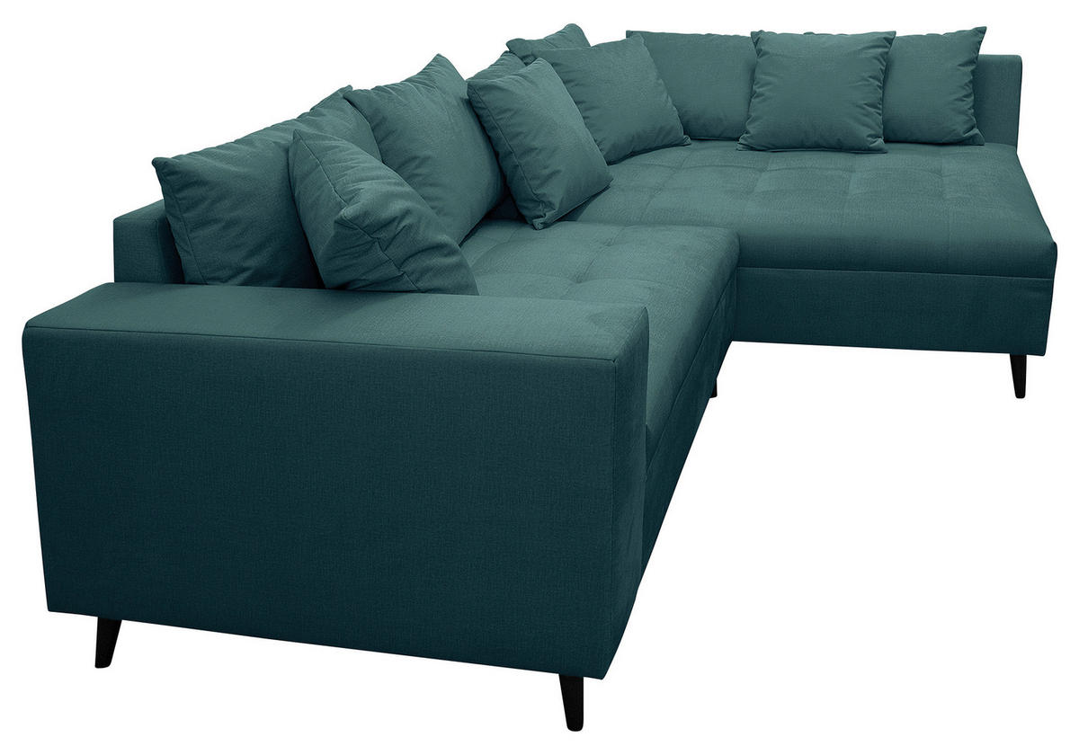 Ecksofa inkl. Hocker, mikrovlakna barve petroleja  - barve petroleja/črna, Design, tekstil/les (247/174cm) - MID.YOU