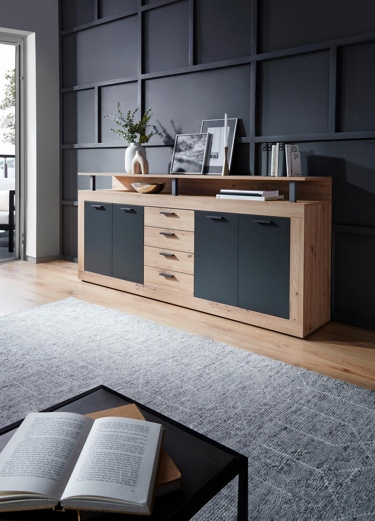 SIDEBOARD  in 195/88/38 cm  - Anthrazit/Schwarz, KONVENTIONELL, Holzwerkstoff/Kunststoff (195/88/38cm) - Xora