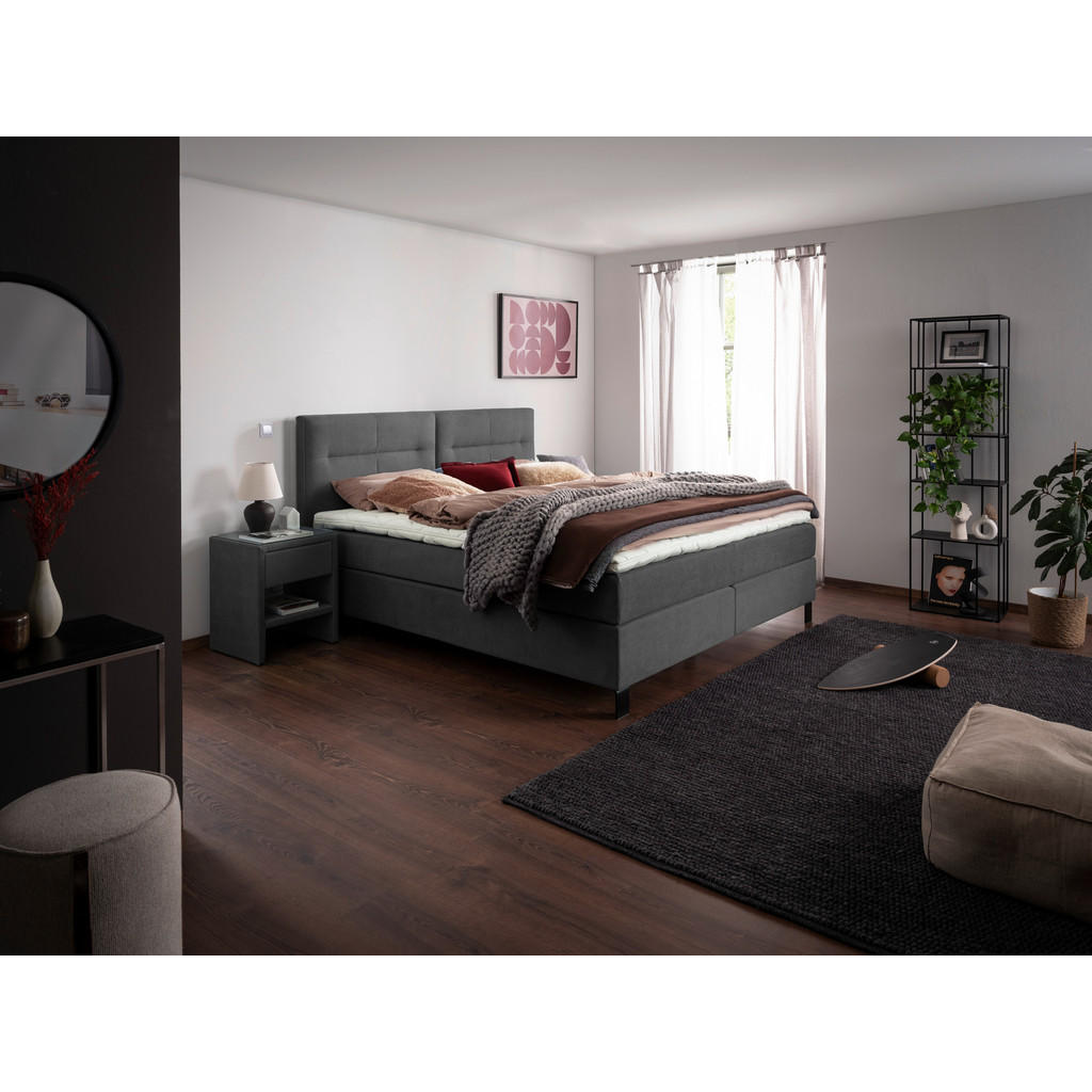 Thumbnail - Esposa Boxspringbett, Dunkelgrau, Textil, H2, 7-Zonen, Höhe ca. 21 cm, 200x220 cm, Über- und Sondergrößen erhältlich, St...