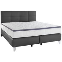 BOXSPRINGBETT 180/200 cm,  in Schwarz, Matratze, gepolstertes Kopfteil, Topper, H3 + H4 = fest + sehr fest  - Chromfarben/Schwarz, KONVENTIONELL, Leder/Textil (180/200cm) - Novel