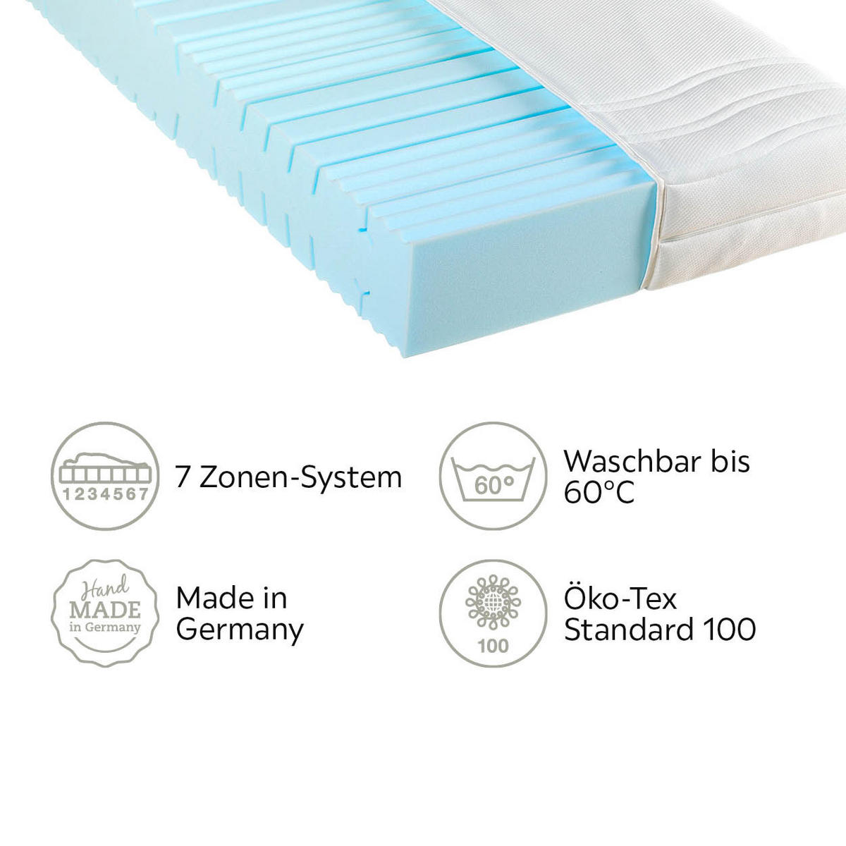 KOMFORTSCHAUMMATRATZE 180/200 cm Höhe ca. 21 cm 7 -Zonen - Weiß, Basics, Textil (180/200cm) - Visionight